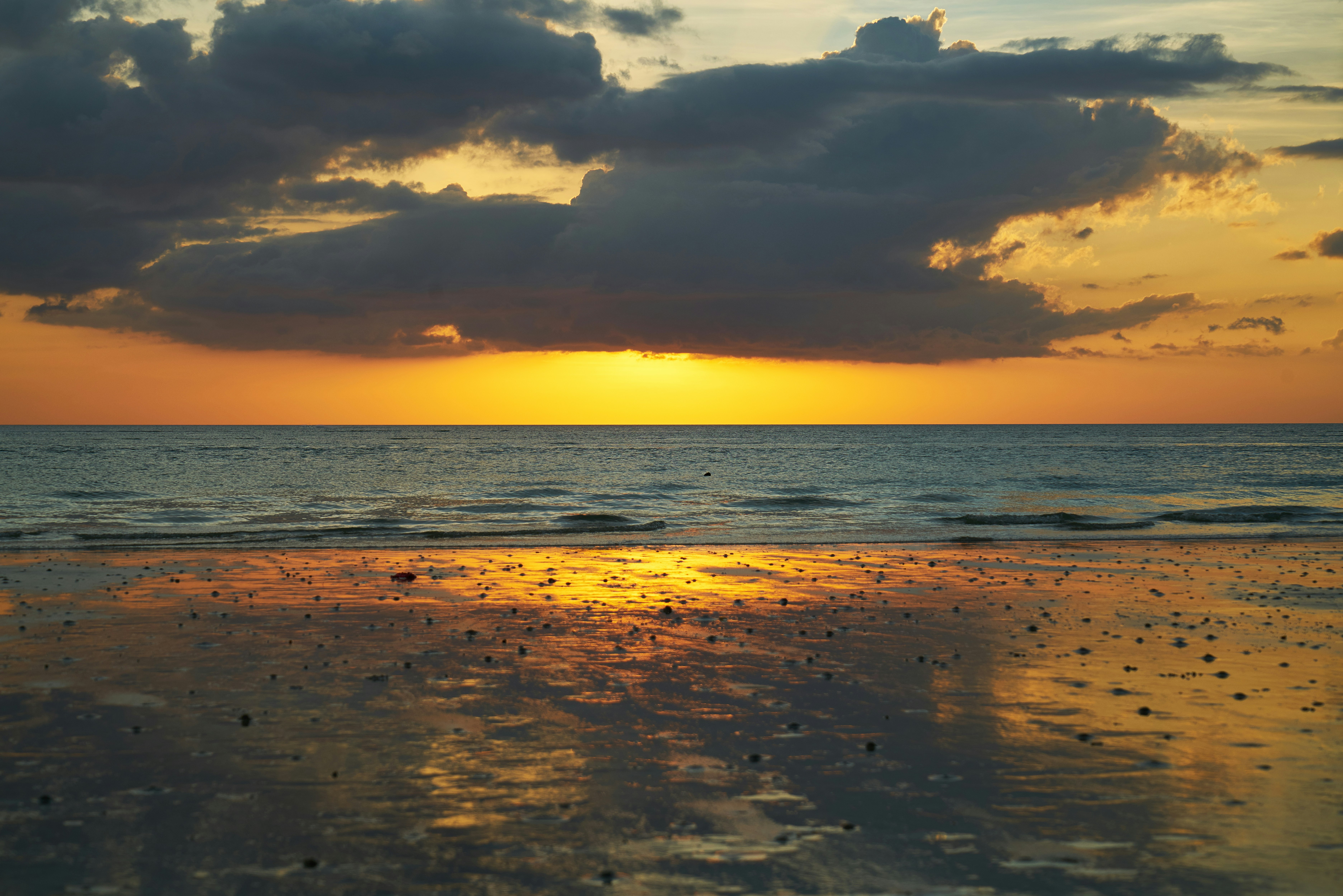 sea waves crashing on shore during sunset